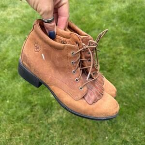 Y2K Ariat Brown Lace Up Kilte Fringe Low Ankle Roper Boots Size 7B Style 12225